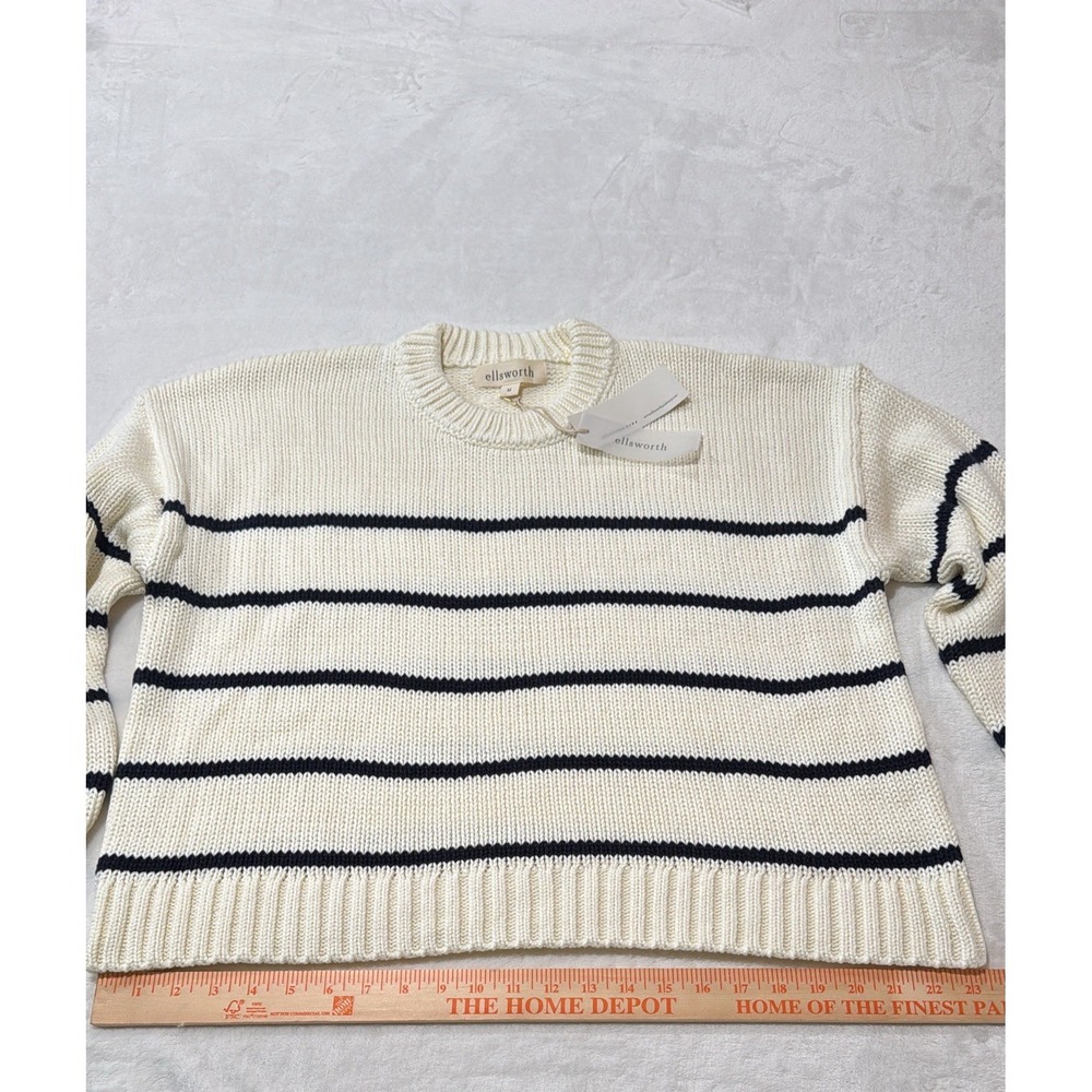 Ellsworth & Ivey Sweater Women's Medium Elena Crewneck Sweater Ivory/Navy 0009 - Picture 5 of 10